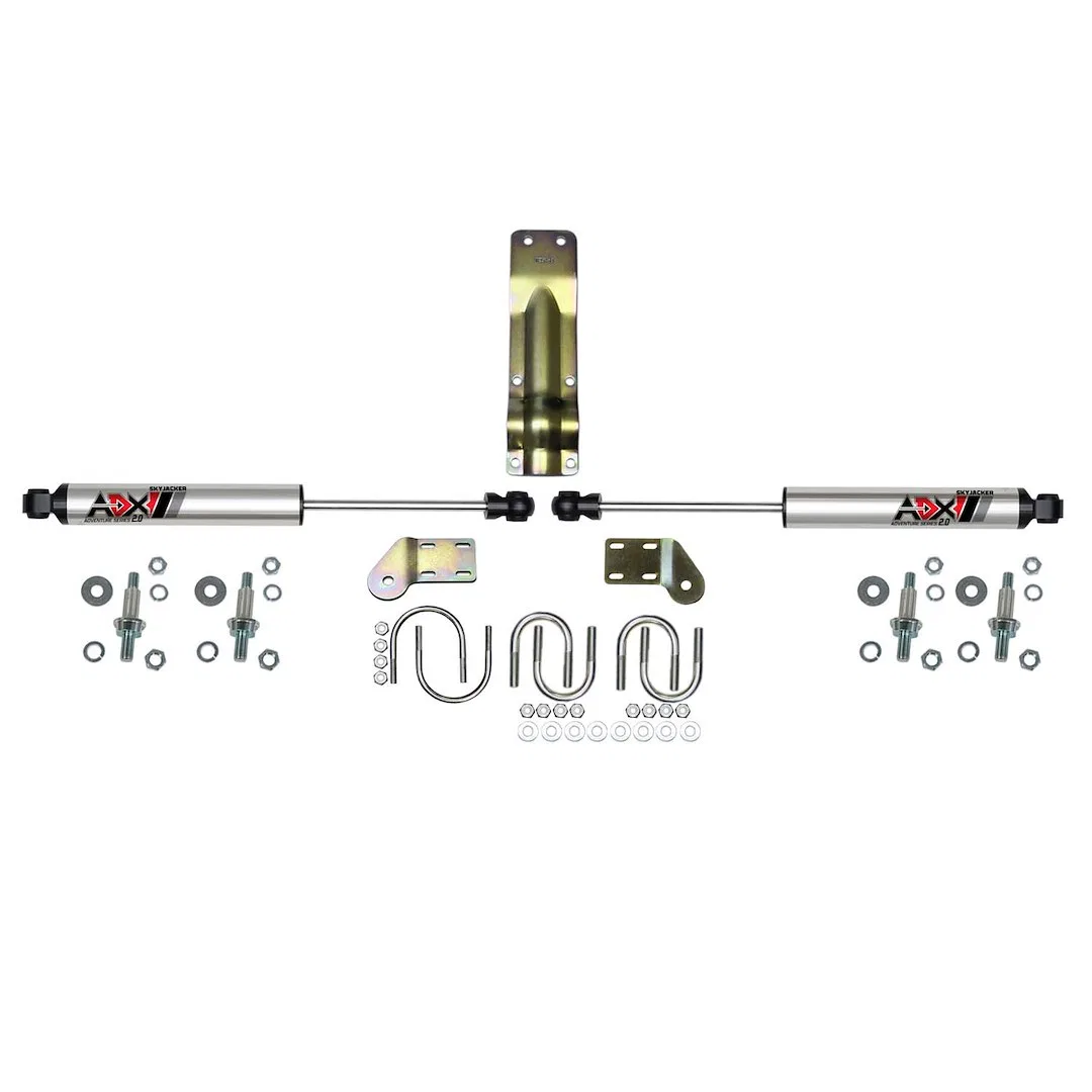 2253 – SKYJACKER Steering Stabilizer, Dual Silver Stabilizers With Mounting Brackets/ Installation Hardware Set Of 2
